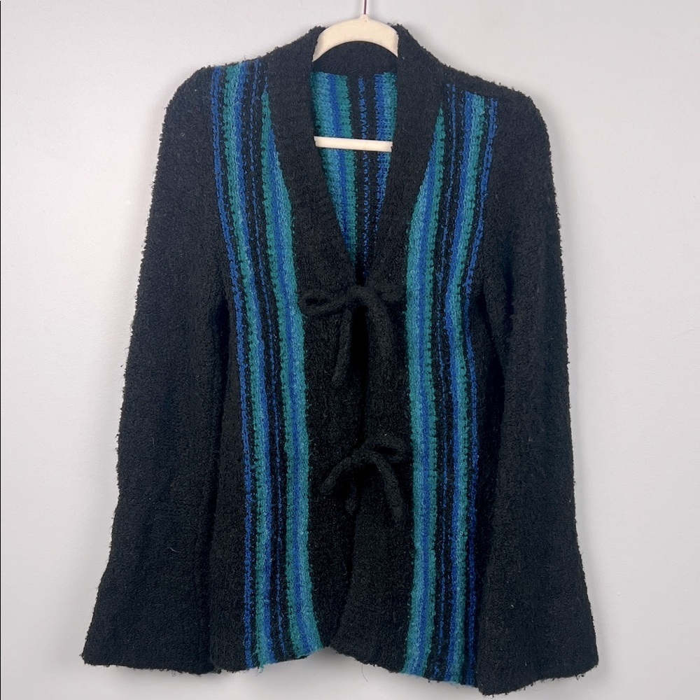 Vintage 60s tie front/ bell sleeve knit striped sweater